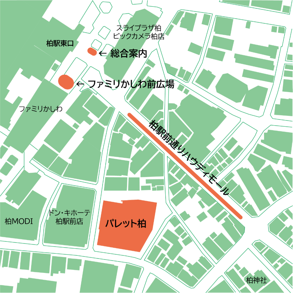 柏駅東口周辺・パレット柏への地図