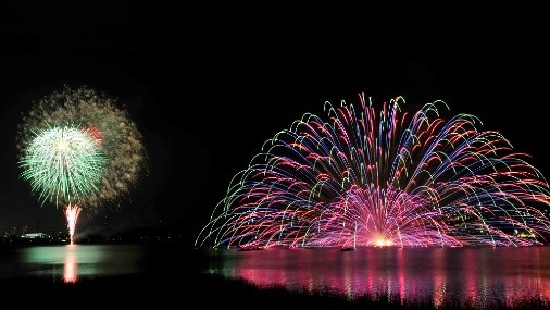 手賀沼の花火と水中花火