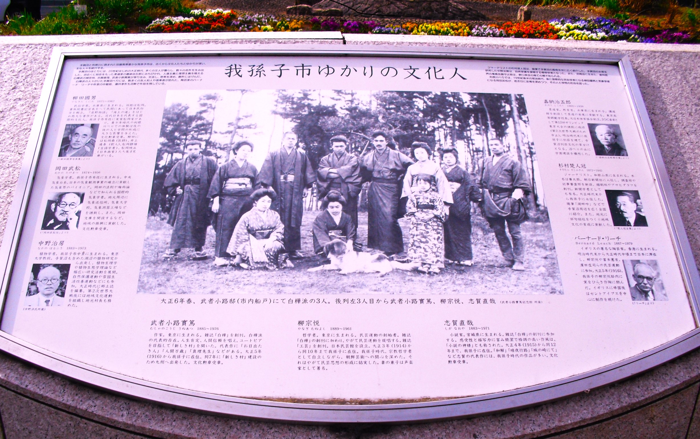 「我孫子市ゆかりの文化人」石碑（我孫子駅南口駅前）