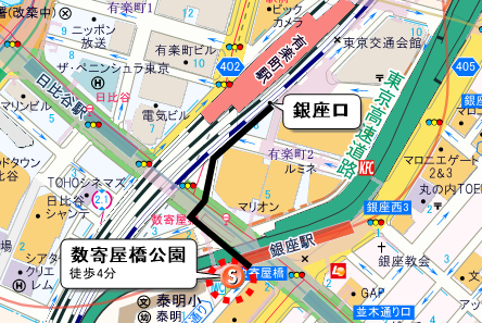 集　合／ 数寄屋橋公園（JR山手線　有楽町駅銀座口4分）　　　　　　　　　　　　　　　　　　　　　　　　　　　　　　　　　　　　　　　　　　　 　解　散／6km　11時30分頃　田安門（地下鉄九段下駅6分）　　 　　　　　10km　12時40分頃　日比谷公園（地下鉄日比谷駅2分）・・・解散式なし）　　への地図