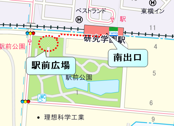 集　合／ 研究学園駅前広場（TX線研究学園駅南口3分）　　　　　　　　　　　　　　　　　　　　　　　　　　　　　　　　　　　　　　　 　解　散／12時00分頃　万博記念公園駅前広場（TX線万博記念公園駅1分）への地図