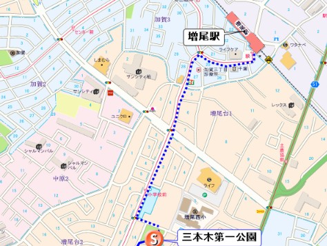 集　合／ 三本木第一公園(東武野田線増尾駅西口９分)　　　　　　　　　　　　　　　　　　　　　　　　　　　　　　　　　　　　　　　 　解　散／５㎞　11時30分頃　東武ストア前(東武野田線逆井駅１分)　　 　　　　　　　　　　　　　7㎞　12時10分頃　東武ストア前　　への地図