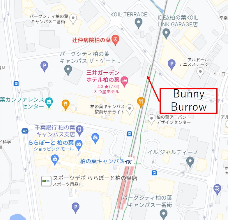 Run＆Cafe　Bunny　Burrowへの地図