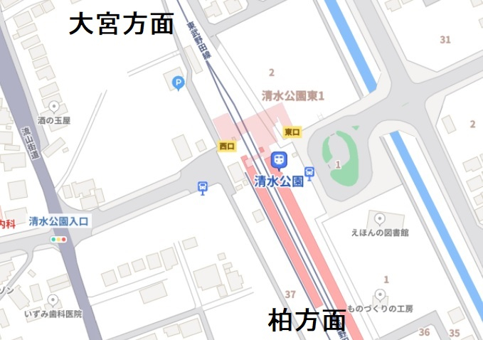 東武野田線清水公園駅東口　「ソライエ清水公園」への地図