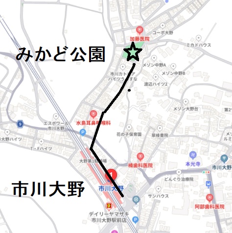 みかど公園（武蔵野線　市川大野駅5分　）への地図